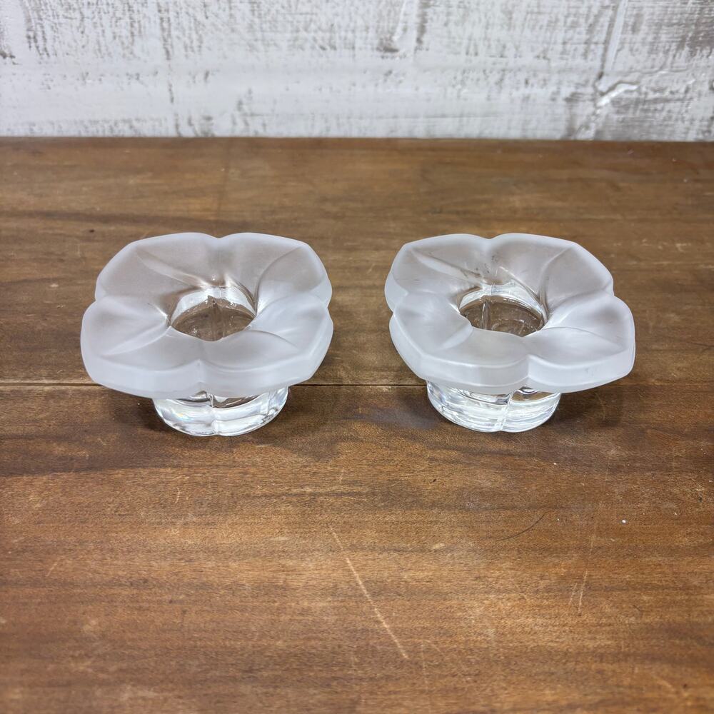 Vintage J.G. Durand France Frosted Glass Floral Candle Holders